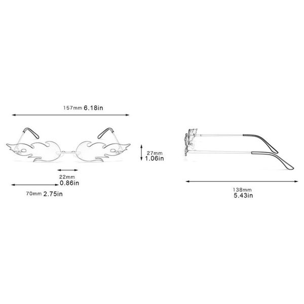 

fire flame women men rimless wave newfashion sun glasses uv 400 eyewear luxury trending narrow sunglasses dropshipping2021