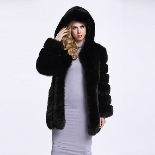

zadorin streetwear faux fur coat winter jacket fashion women thick warm faux fur coats with hooded plus size outerwear 201212, Black
