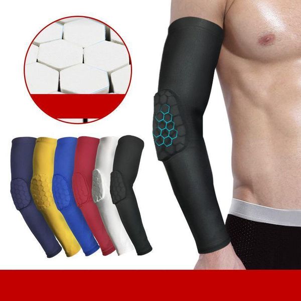 

elbow & knee pads elastic gym sport basketball arm sleeve shooting crashproof honeycomb support protector guard safety1, Black;gray