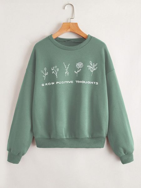 

slogan & floral print pullover m537#, White;black