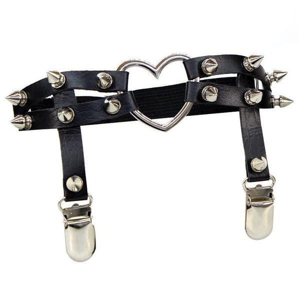 

2020 vintage women rock pub punk garter belt rivets leg ring thigh harness heart pu leather suspenders body jewel qylxqk, White