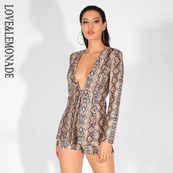 

love&lemonade deep v-neck snake print two-pieces set lm80316-51, Gray