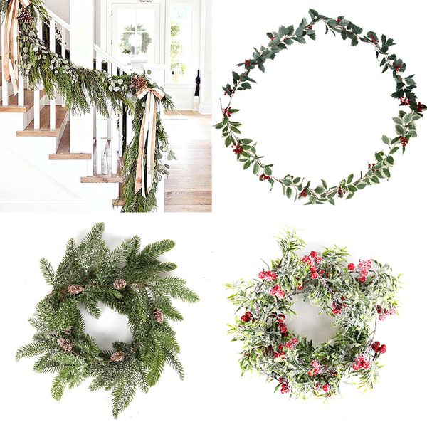 

wreath barries cones artificial vine hanging floral foliage garland christmas decorations for home navidad natal 2020