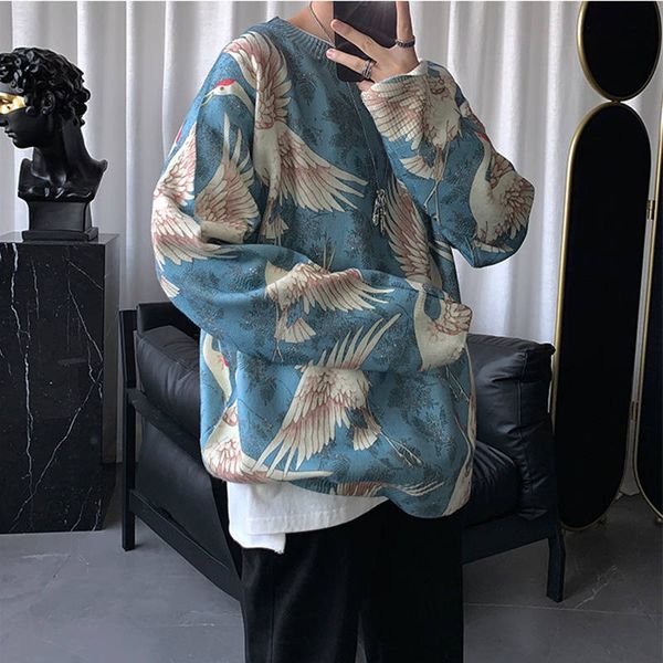 

fashion graffiti knitted pullover jumper sweaters streetwear hip hop casual long sleeve o-neck knitwear sweater men spring, Black