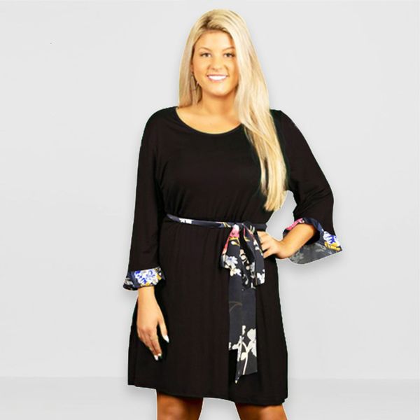 

lady fall 2019 new print stitching dress large, Black;gray