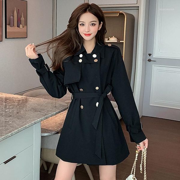 

women's trench coats arrival fashion women temperament casual ladies turn-down collar double-breasted belted long sleeve trend a-line j, Tan;black