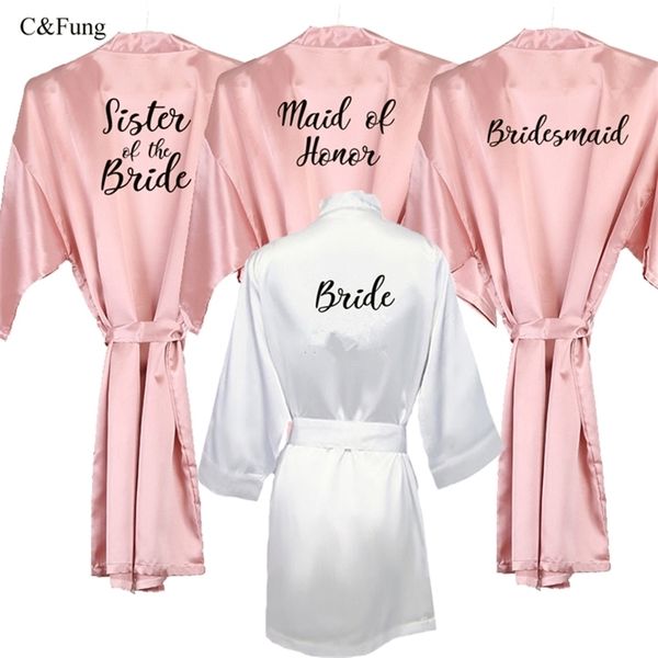 

c&fung new bridesmaid robe with white black letters mother sister of the bride wedding gift bathrobe kimono satin robes y200107, Black;red