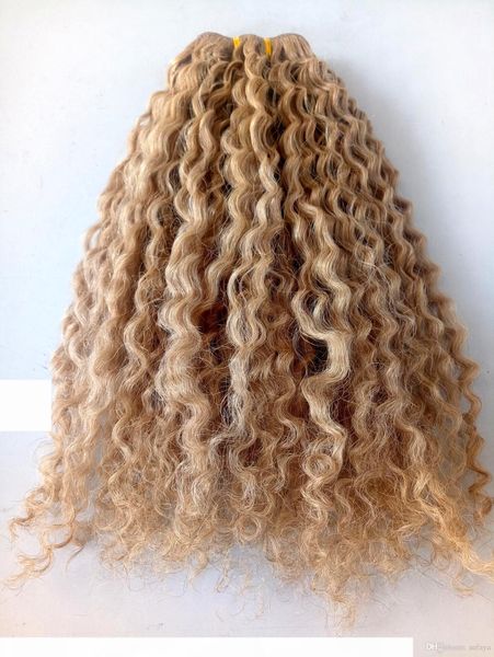 

new arrive brazilian curly hair weft hair extensions unprocessed curly natural dark blonde color human extensions can be dyed, Black