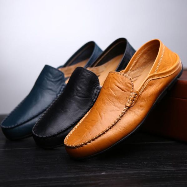 

dropshipping shoes genuine leather comfortable casual sport footwear chaussures flats for men slip on lazy shoes zapatos hombre, Black