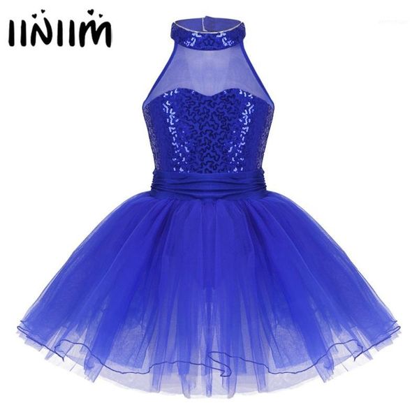 

iiniim kids teen splice glitter reflective sequins ballet dancing ballerina gymnastics leotard girls tutu dress dance costumes1, Black;red