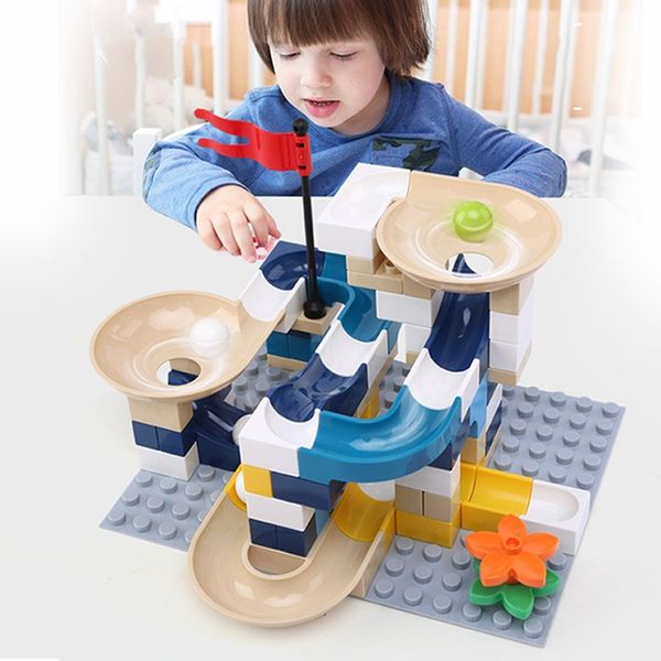 

marble race run block big size compatible duploed building blocks plastic funnel slide diy assembly bricks toys for children 1008