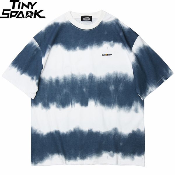 

men hip hop t shirt streetwear tie dye stripe t-shirt summer short sleeve tshirt cotton casual fashion tees, White;black