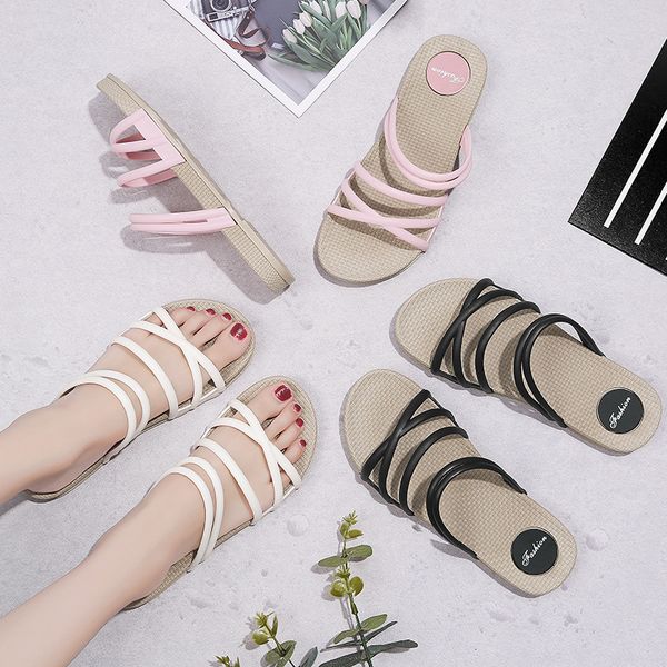 

womens shoes slippers roman shoes lace up women wear flat bottoms fashion x1020, Black