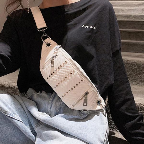 

female chest bag tide street oblique span new 2020 cute fashion girl rivet waist pocks tide