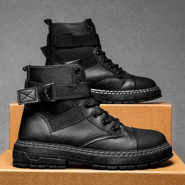 

winter autumn and men luxury leisure comfortable thick sole motorcycle boots outside wear, Black