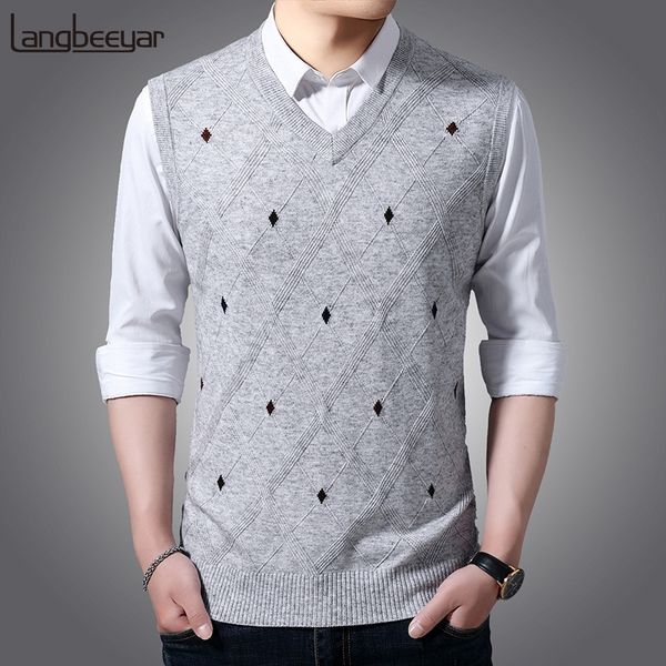 

fashion brand vest sweater for mens pullover v neck slim fit jumpers knitting patterns autumn sleeveless casual clothing men 201124, White;black