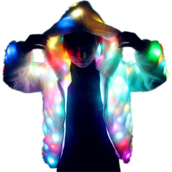 

party decoration led luminous faux fur coat lady bar dance show nightclub clothes, dj costumes. christmas, halloween party, cospaly suit