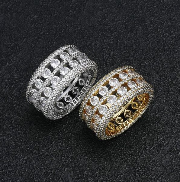 

women double row hollow out micromounting full of zircon ring, Golden;silver