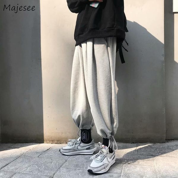 

pants men casual solid baggy tie feet leisure solid high street korean fashion ankle-length plus velvet 3xl harajuku kpop simple, Black