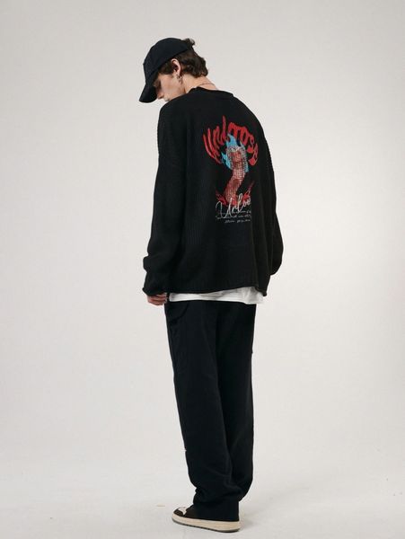 

men slogan & snake pattern drop shoulder sweater i8cj#, White;black