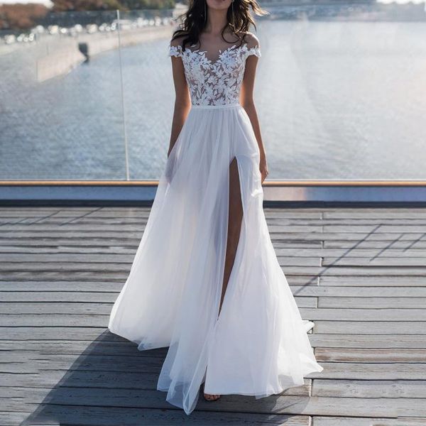 

white lace mesh bride dress floor length party elegant dress women v-neck ladies 2021 bridesmaid flare dresses, Black;gray