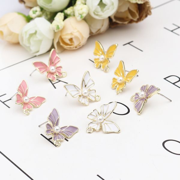 

2020 new fashion stud earrings for women jewelry insect butterfly series ear post stud earrings findings peach pink 4 pcs