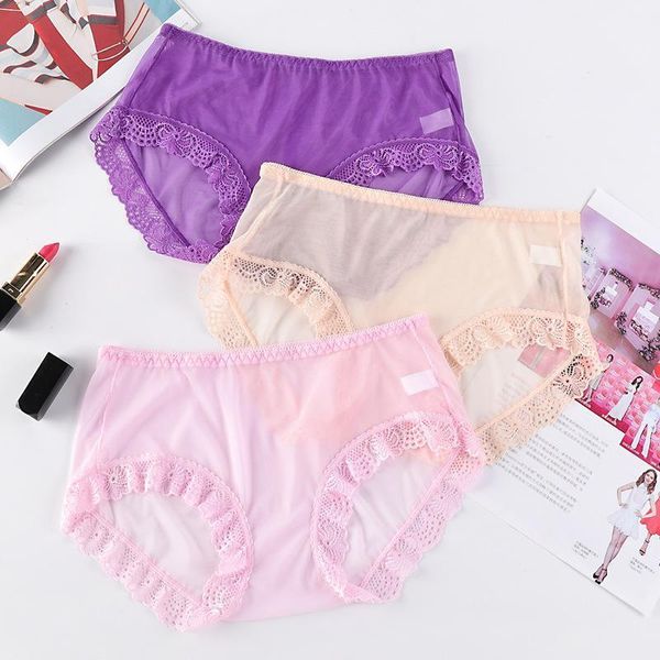 

3pcs/lot mesh ultra-thin lingerie fashion women underwear plus size 4xl lace transparent hollow panties1, Black;pink