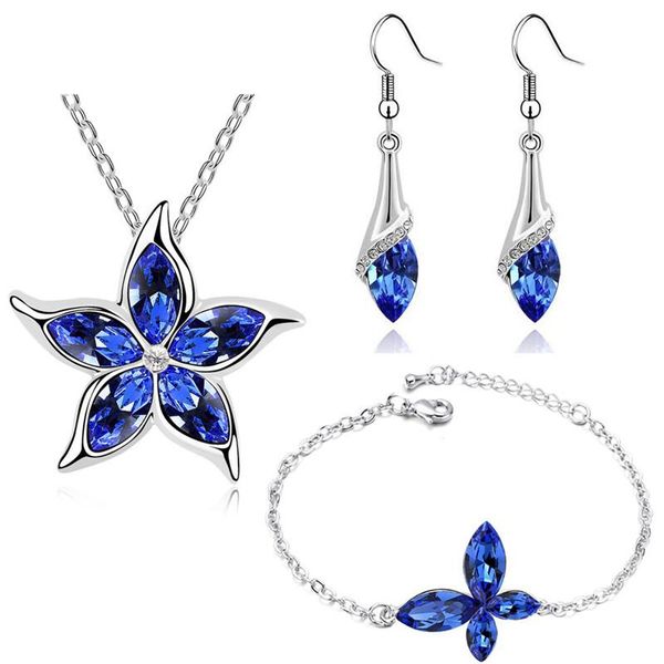 

2020 новый дизайн wholesales марка 18kgp австрийский кристалл луна море звезда цветок ожерелье серьги комплекты ювелирных изделий 80138, Silver