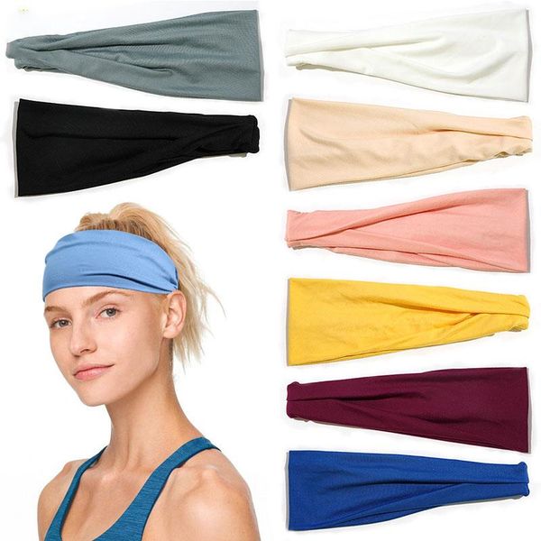 Casual Wide Stretch Sweatband Turbante Donna Sport Fascia per capelli Tinta unita Elastico Head Wrap Bandana Yoga Accessori per capelli Q sqcjao