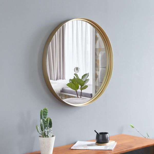 

24 inch indoor wrought iron wall-mounted flat mirror round thin frame bathroom bedroom mirror 2 colors
