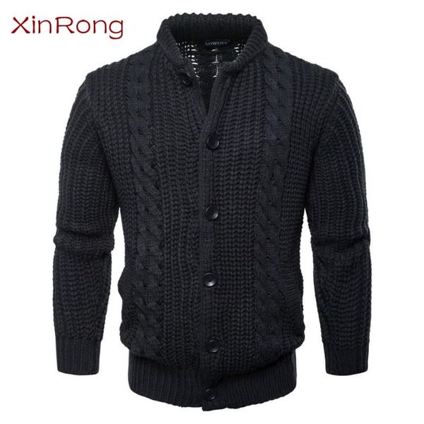 

spring and winter cotton twist thick line sweater men's solid color thickening retro round neck sweater buttoned cardigan jacket, White;black