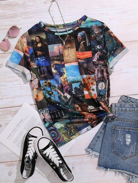 

plus graphic print short sleeve tee x5yj#, Black