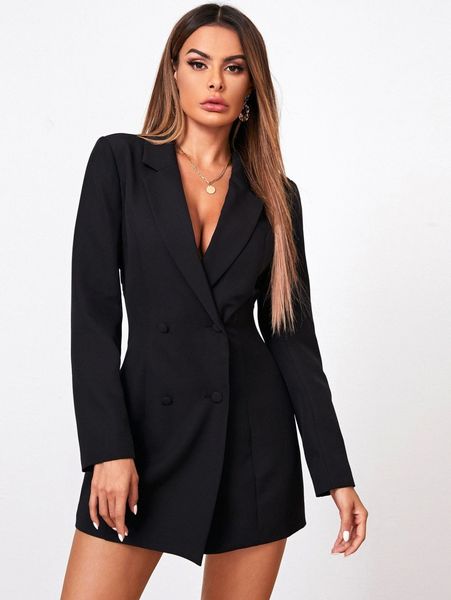 

plunging double-breasted mini blazer dress c38i#, White;black