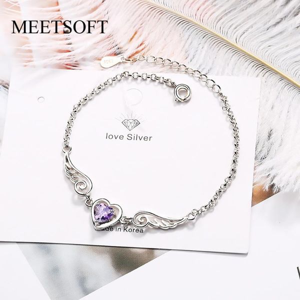 

link, chain meetsoft fashion silver color accessories trendy crystal bracelets for women simple small heart-wing jewelry gift, Black