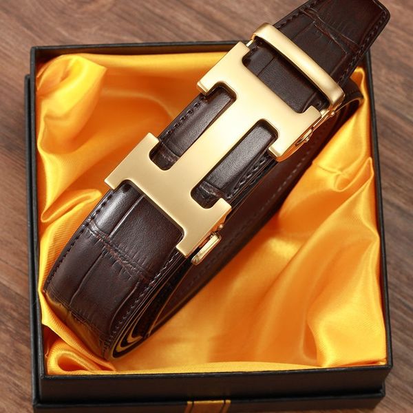 

кожаная кожаная кожа крокодила мужская автоматическая пряжка для молодых и среднего возраста, высококачественный бизнес-пояс кожи h-кнопки, Black;brown