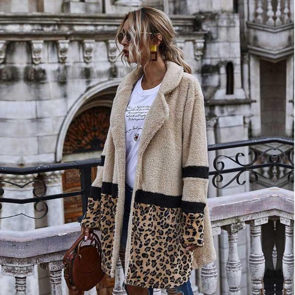 

2020 new open stitch flocking plush jacket women autumn winter leopard patchwork jacket coat female casual1, Black;brown