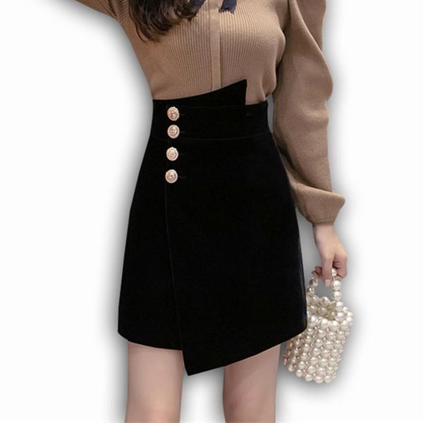 

2020 high-waisted fashion comfortable black asymmetrical casual women's skirt female velvet short autumn winter mini skirts