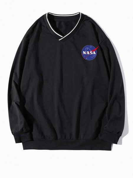 

men letter graphic striped trim pullover n4yc#, Black