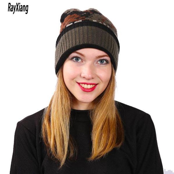 

winter knit beanie sports hat camouflage warm knit outdoors cap women men, Blue;gray