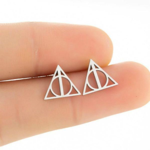 

personality geometric stainless steel retro hollow round triangle earrings stainless steel u-shaped love earrings earings earri, Golden;silver