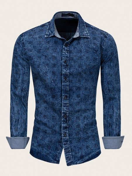 

men tie dye wash denim shirt t5zi#, Blue
