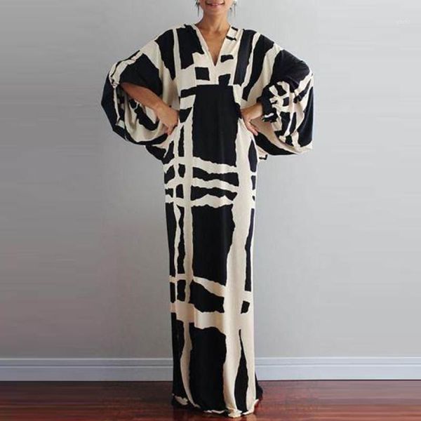 

geometric print vintage bohemian dress women 2021 summer half lantern sleeve robe party elegant female long dresses1, Black;gray
