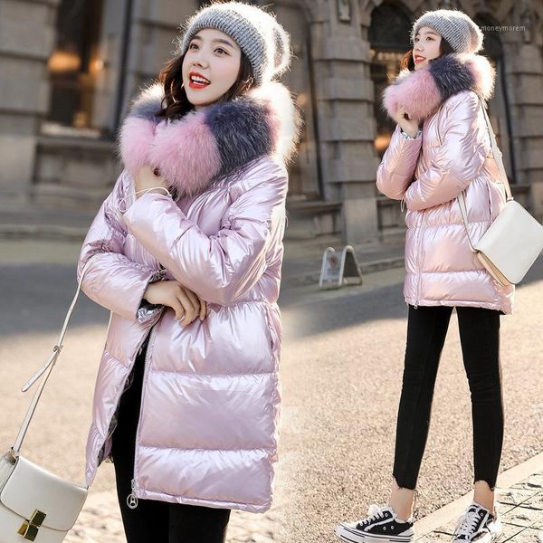 

women's winter coats 2020 new fashion silver stand collar parkas pocket padded cotton jacket shinny glossy female1, Black