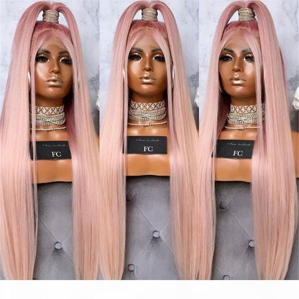 

wholesale transparent lace wigs brazilian straight full lace front wig pink synthetic lace wig heat resistant for women, Black;brown