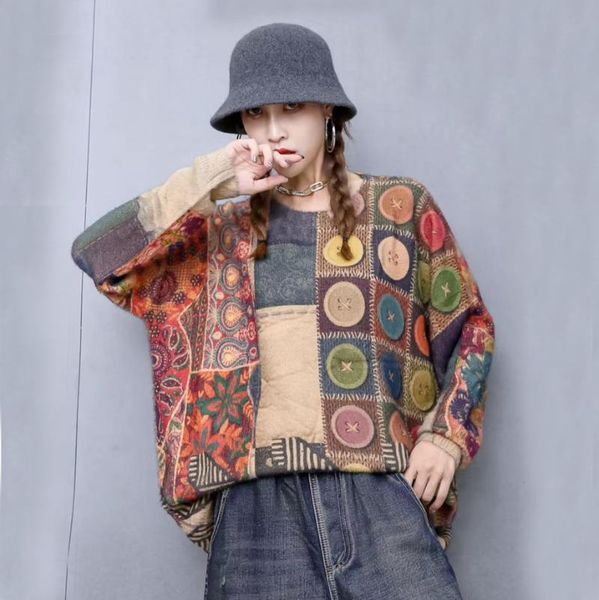 

autumn winter oversize mink cashmere sweater pullovers women retro print 2020 female casual warm fur jumper female all-match, White;black