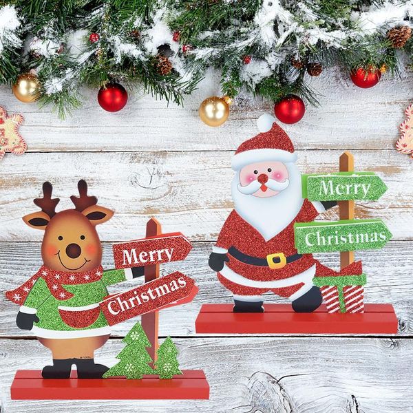 

merry christmas decoration santa claus snowman elk wood stand deskornaments glittering colorized christmas deer pendant gift