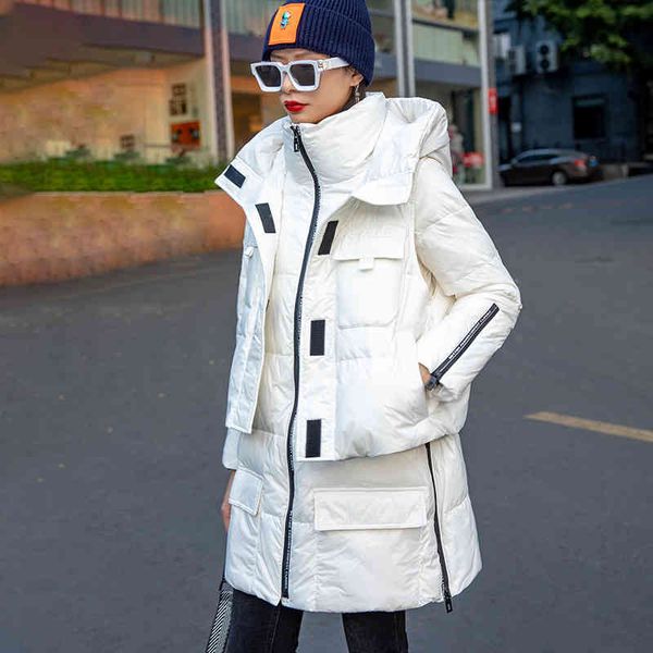 

women's down & parkas tuogu brand women's clothing winter european fashion two-piece set hooded vest medium and long down jacket w, Black