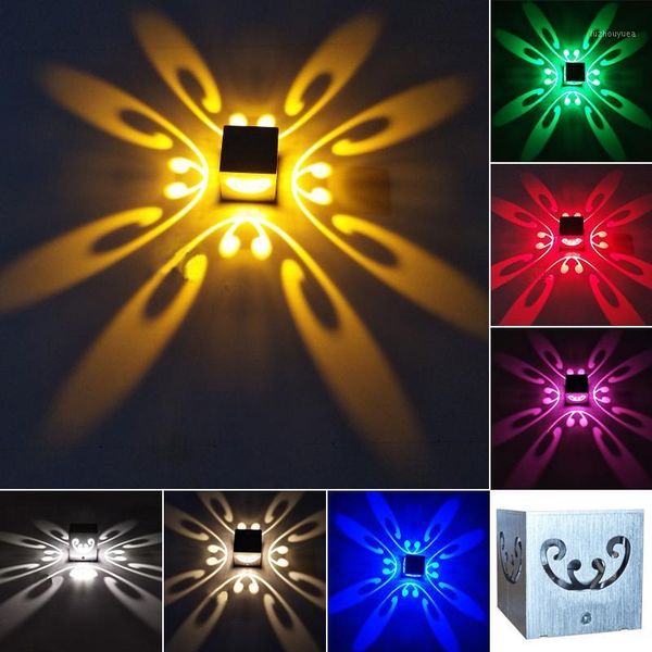 

dimmable 3w led wall mount lamp fixture aluminium butterfly light cube box decor lighting bedroom disco ktv bar silver shell1
