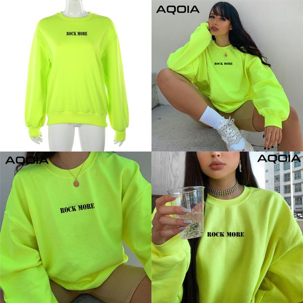

aqoia harajuku o-neck long sleeved loose letter fluorescent green sweatshirt women 2019 autumn winter thick pullover clothing q0105, Black
