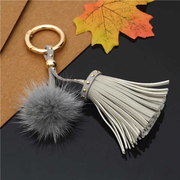 

leather tassels with mink fur ball key chain with one tassels for car keychain bag key ring jewelry eh811 h sqcyyw